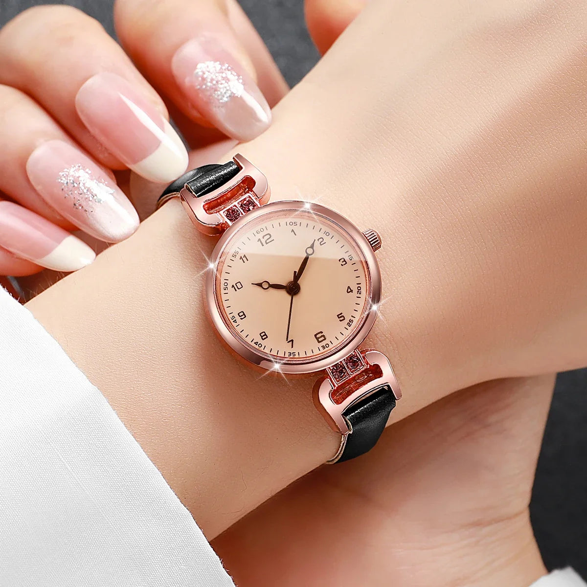 2PCS Elegant Arabic Dial Women Watches Set Fashion Ultra-thin Leather Strap Ladies Quartz Wristwatches Reloj Mujer(Without Box) Qme