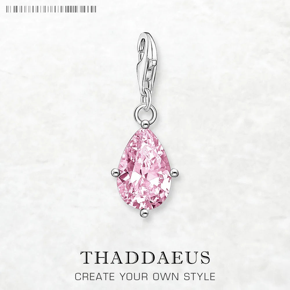 Dangle Charm Pendant Pink Tear Drop New Europe Style Jewelry For Women Romantic Gift In 925 Sterling Silver Qme Lobster Clasp