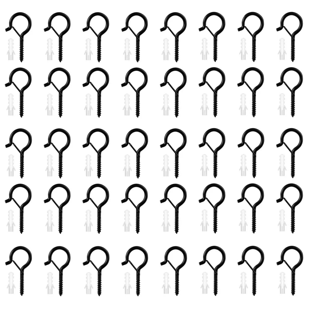 40PCS Sheep Eye Hook with Safety Buckle Q-type Screw Hook for Hanging Outdoor String Lights Ceiling Storage Pegboard Accessories Qme M5-40pcs