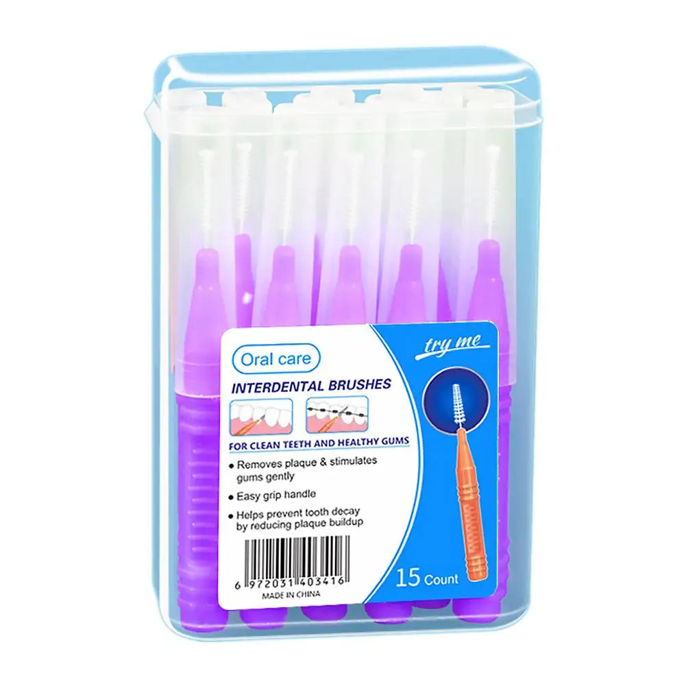15 Pieces For Clean Tooth Brush Box Interdental Brush Gap Braces Gap Straight Orthodontic Interdental Brush Easy Use Qme PURPLE China