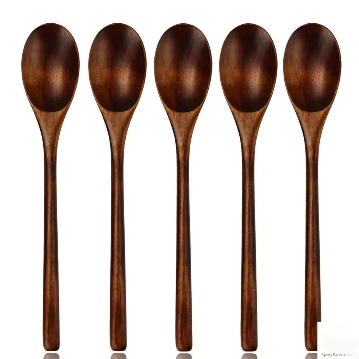Wooden Spoon Tableware Kitchen Cooking Utensil Tools Soup Tea Spoon Catering Cooking Tool Coffee Soup Teaspoon Honey Spoon Qme 5pcs Brown