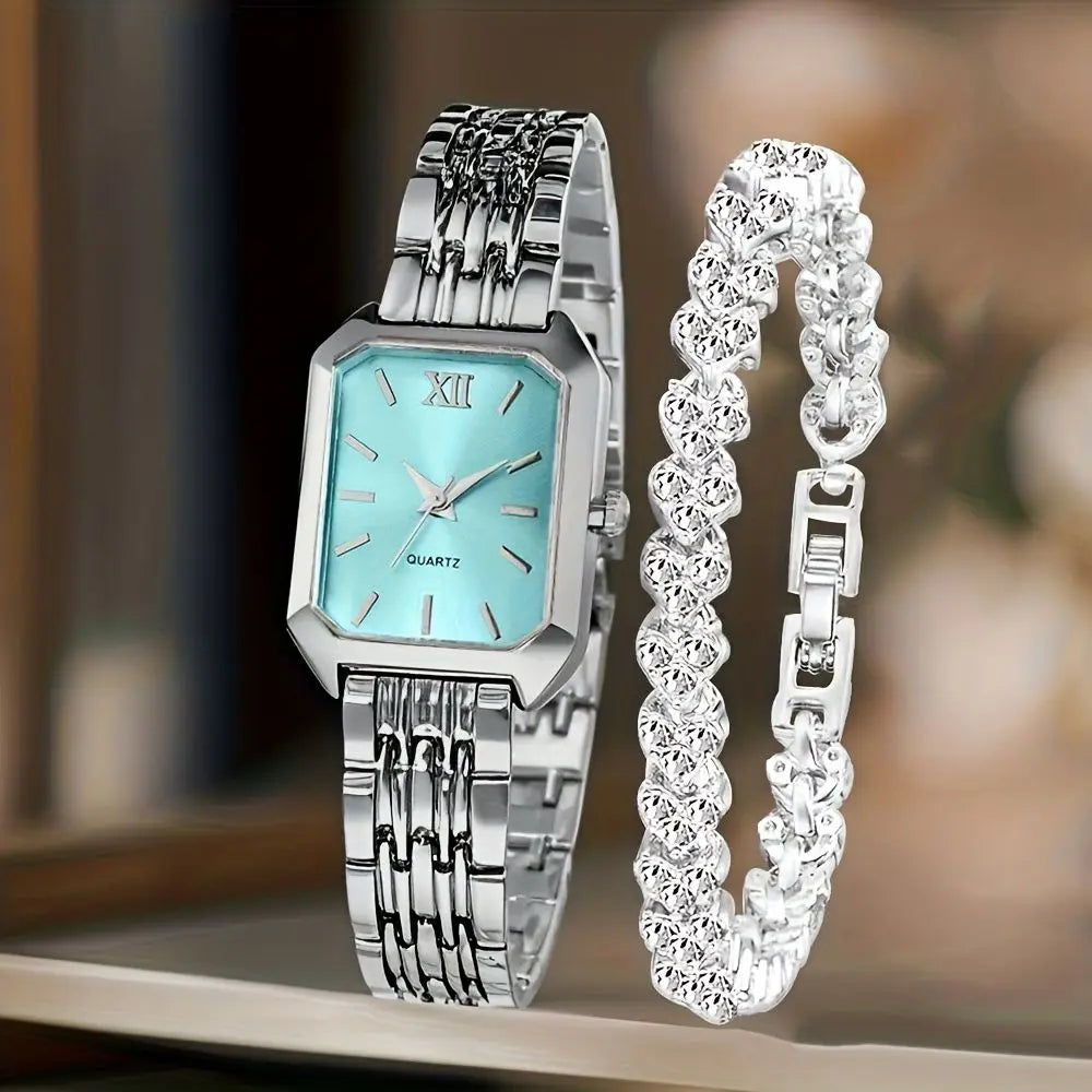 2026 Simple and versatile square women's watch, Instagram-style steel band fashion quartz watch, trendy ladies' wristwatch Qme As shown E