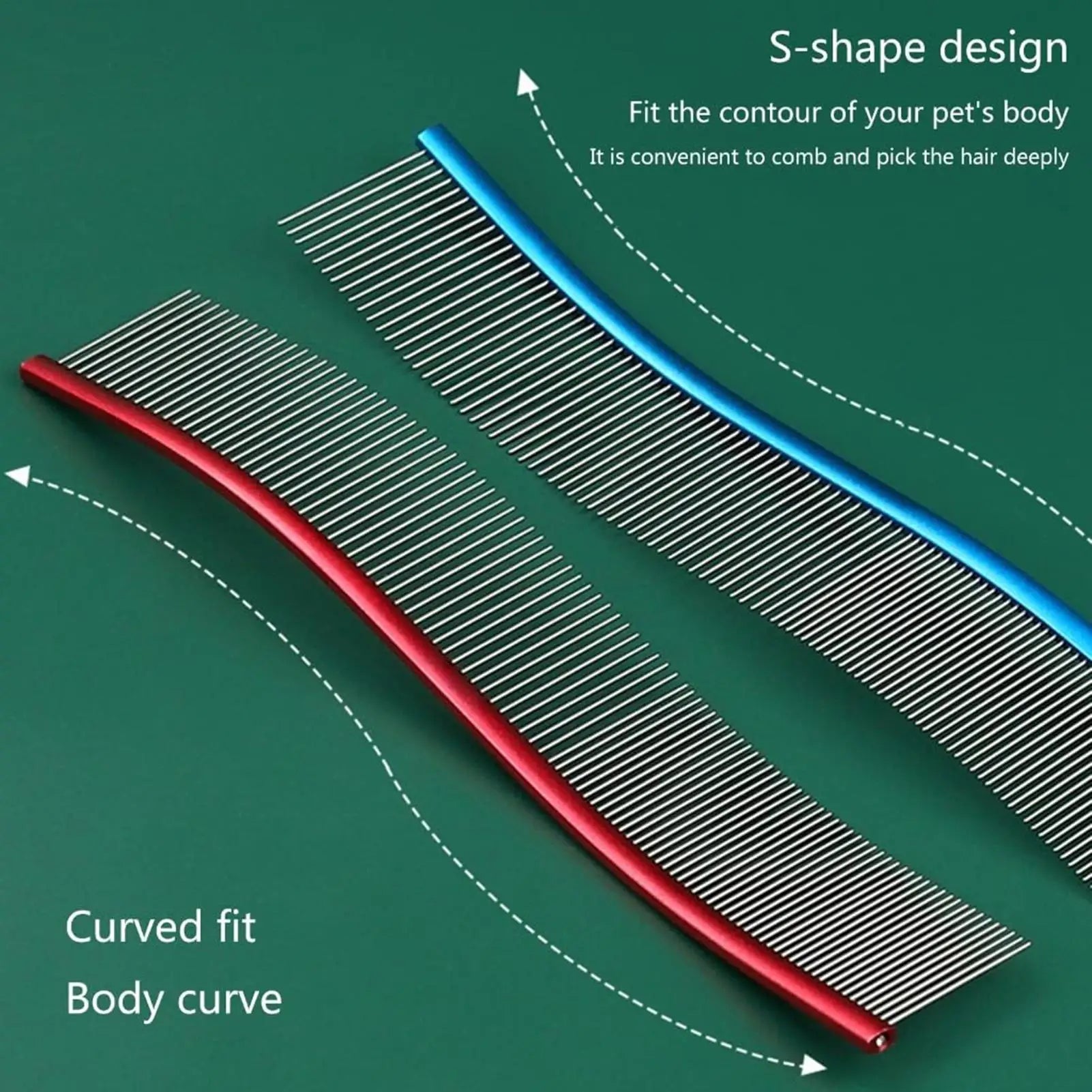 Dog Comb Pet Grooming Hair Removal Curved Comb Pet Comb Metal Teeth Comb for Dogs & Cats Pet Hair Comb for Home Grooming Removes Qme