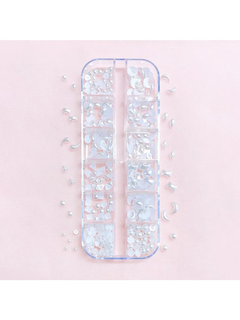 Moon Heart White Pearl Glitter Jewelry Nail Art Supplies Decoration Qme 1 PCS