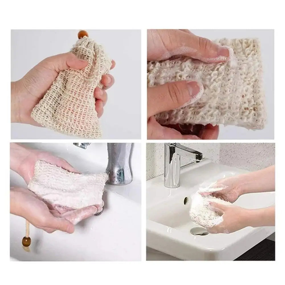5Pcs Natural Cotton Linen Foaming Soap Bag Saver Net Mesh Massage Exfoliator Pouch Bathing Bubble Maker Body Cleaning Tool Qme