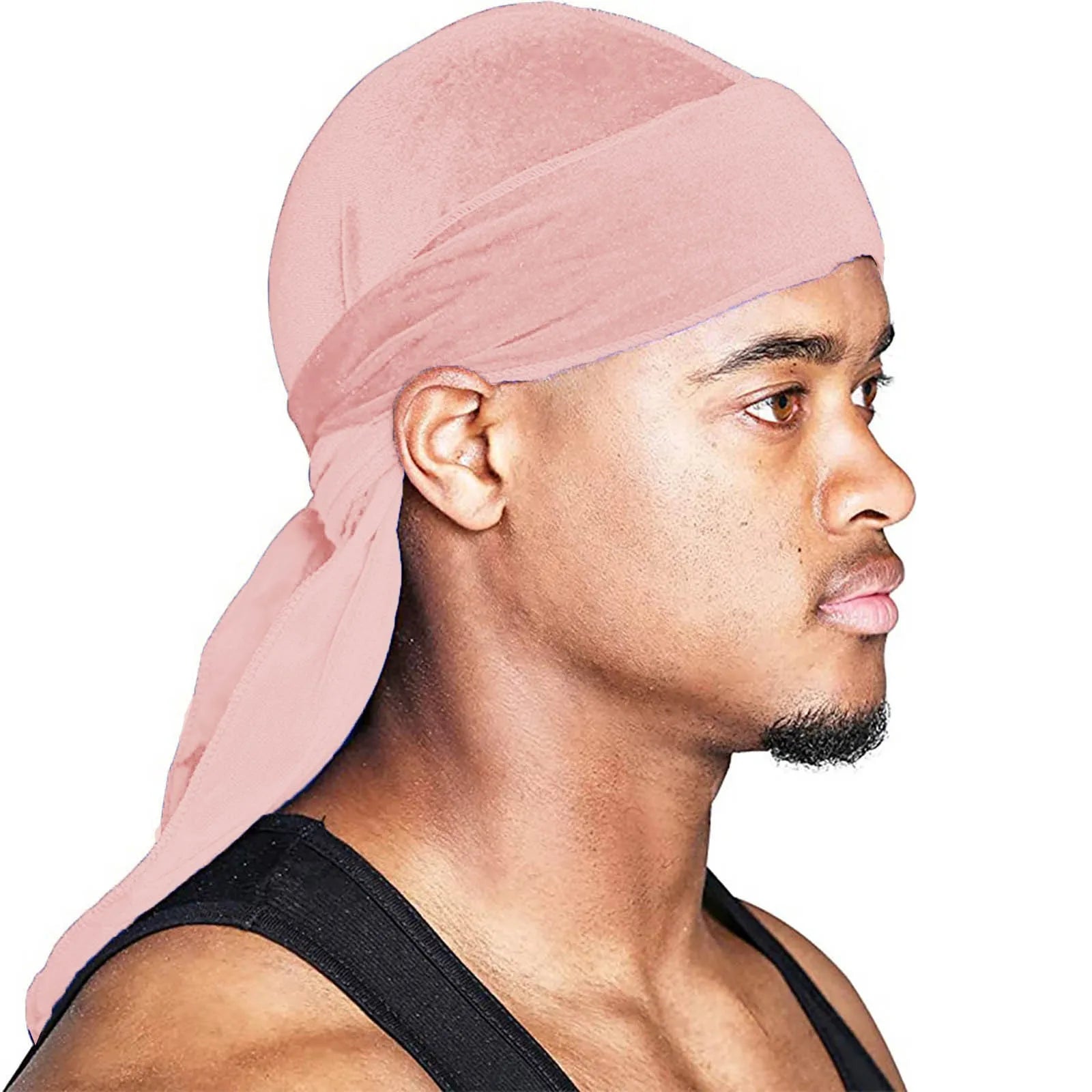 Men's Fashion Turbans Velvet Long Tail Braided Pirate Hat Outdoor Activity Personalized Bandana Turban Satin Elastic Headband Qme Pink One Size