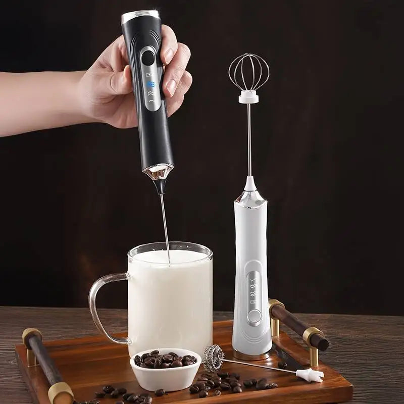 Electric Milk Frother Foamer + Egg Beater Wireless Type-C Charging 3 Speeds Mini Handheld Foam Maker Coffee Whisk Cooking Tools Qme