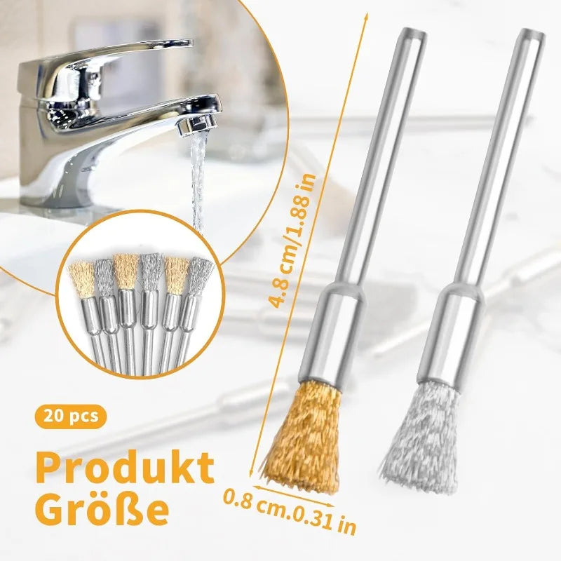 20pcs mini wire brushes are designed specifically for grinding and cleaning, effectively removing rust, corrosion, dirt, and pai Qme