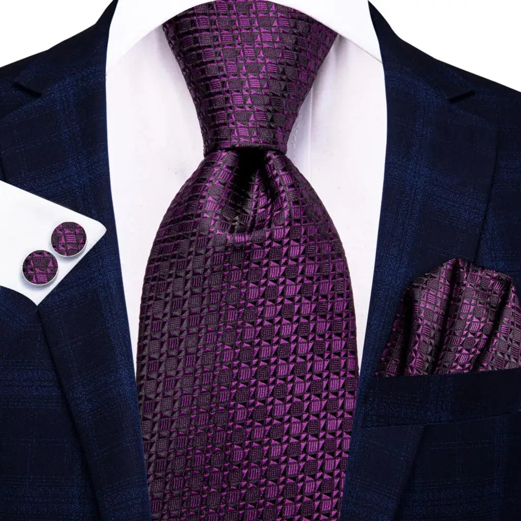 Hi-tie Paisley Purple Green Floral Silk Elegant Tie Men Groom Wedding