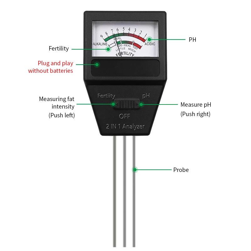 1 Soil PH Fertility Meter 3 Probes Tester Plant Fertile Measure Qme