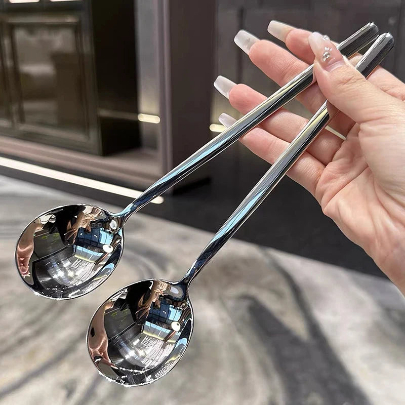 Long Handle Tableware Thicken Stirring Ice Spoon Meal Stainless Steel Qme
