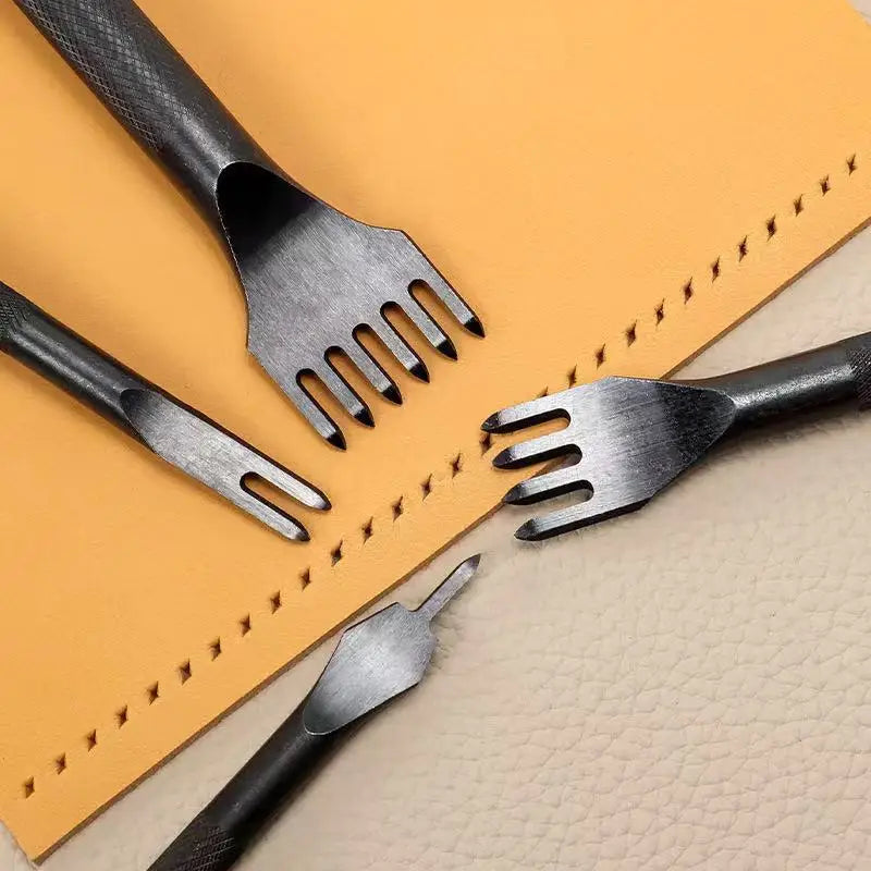 4Pcs DIY Leather Tools High-quality Leather Craft Tools Puncher Stitching And Punching Tool Set 1+2+4+6 Claw Leather Tool Set Qme 4mm
