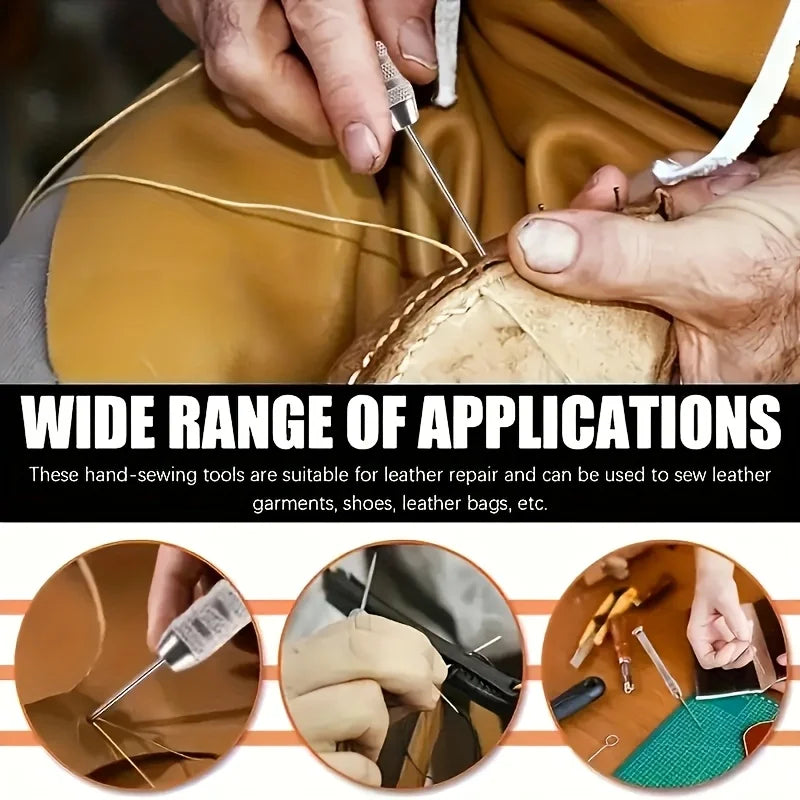 Leather Sewing Needles Kit, Set Contains Silver Leather Sewing Awl, 4 Piece Needle Suitable for Leather Canvas Tent Qme