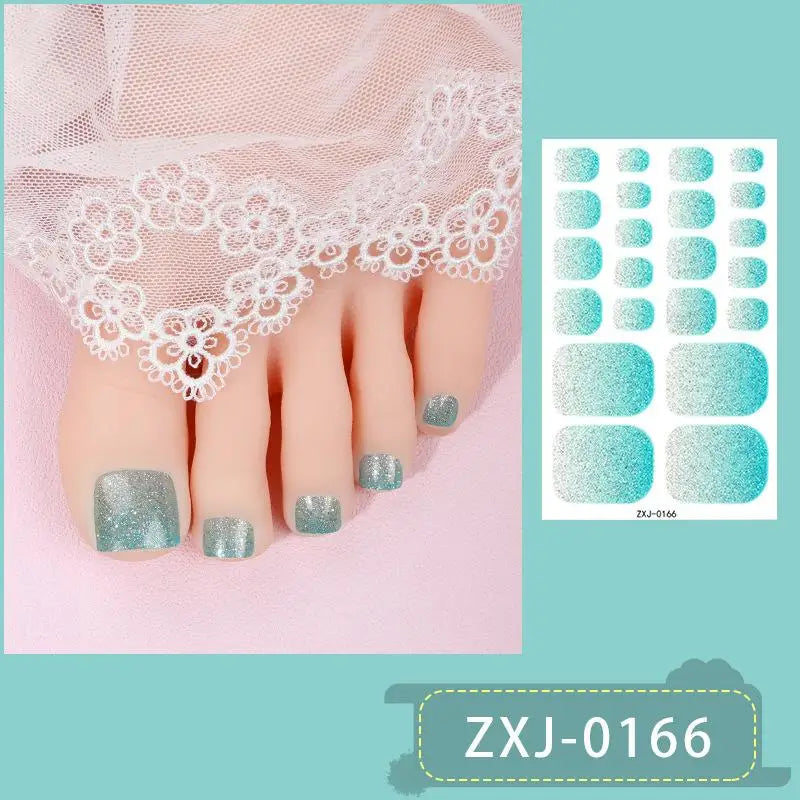 Toe Nail Stickers Full Wraps Gradient Glitter Toenail Polish Strips Qme D
