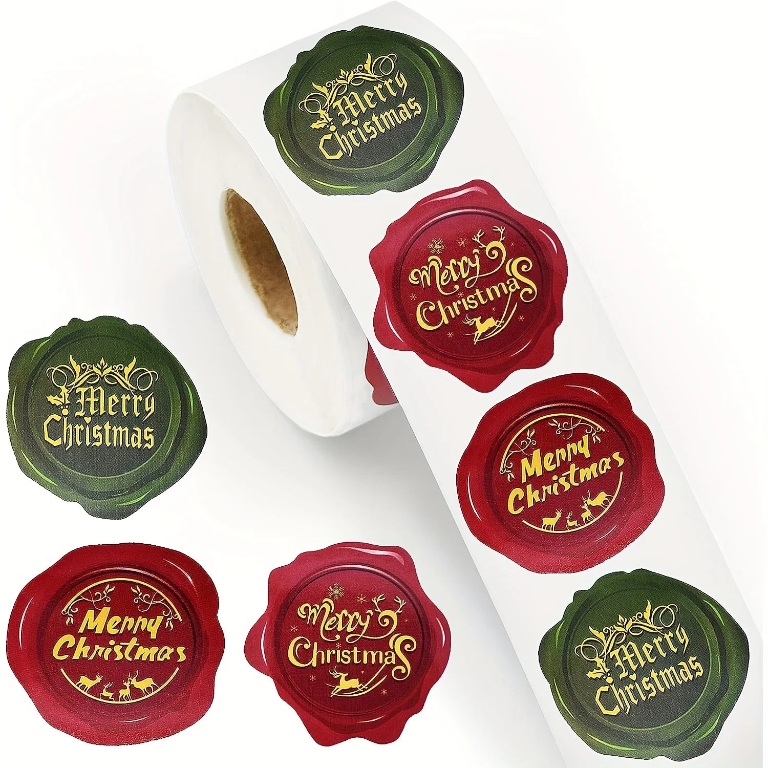 500 1.5-inch Christmas Sticker Rolls - Mixed Wax Seal Style "Merry Christmas" Labels for Greeting Cards, Envelope Seals, Gift Gi Qme 500pcs