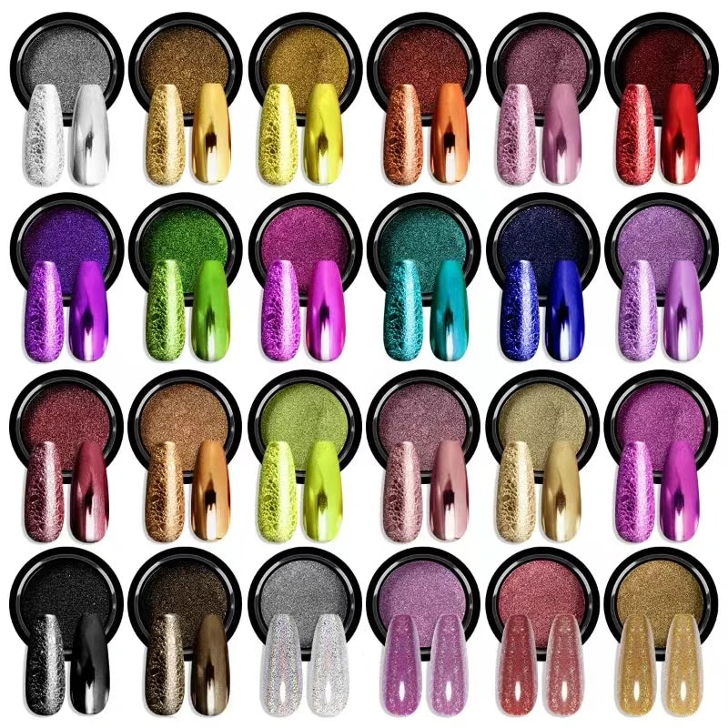 24-Color Plating Magic Mirror Nail Powder DIY Art Artistic Charm Qme
