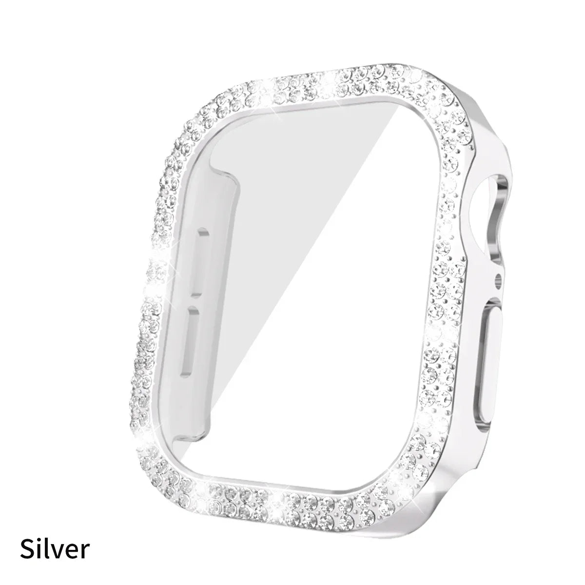 Bling Glass+Cover For Apple Watch 10 46mm 42mm Diamond Hard PC bumper+Screen Protector Case iwatch series 10 42 46mm Accessories Qme SILVER For serise 10 42mm
