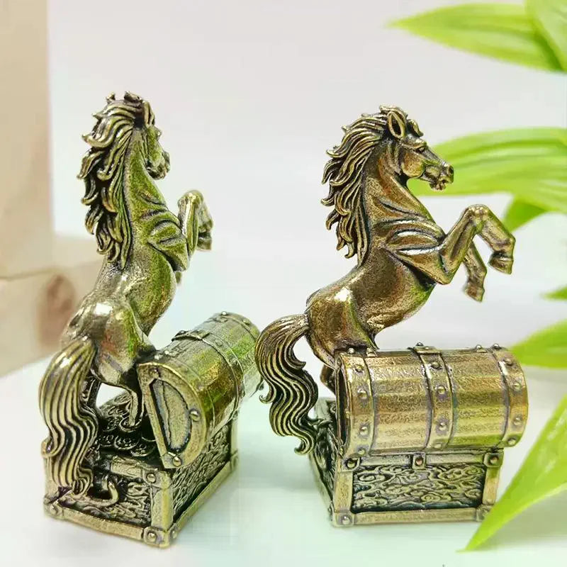 Zodiac Horse Statue Ornament Gifts Brass Horse Feng Shui Horse Figurine Miniatures Crafts Office Home Decor Accessory Qme
