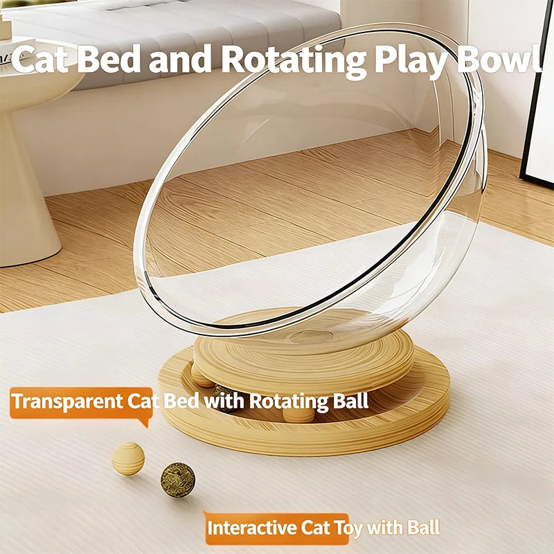 Solid Wood Acrylic Turntable Cat House Condo Space Capsule Nest Pet Qme