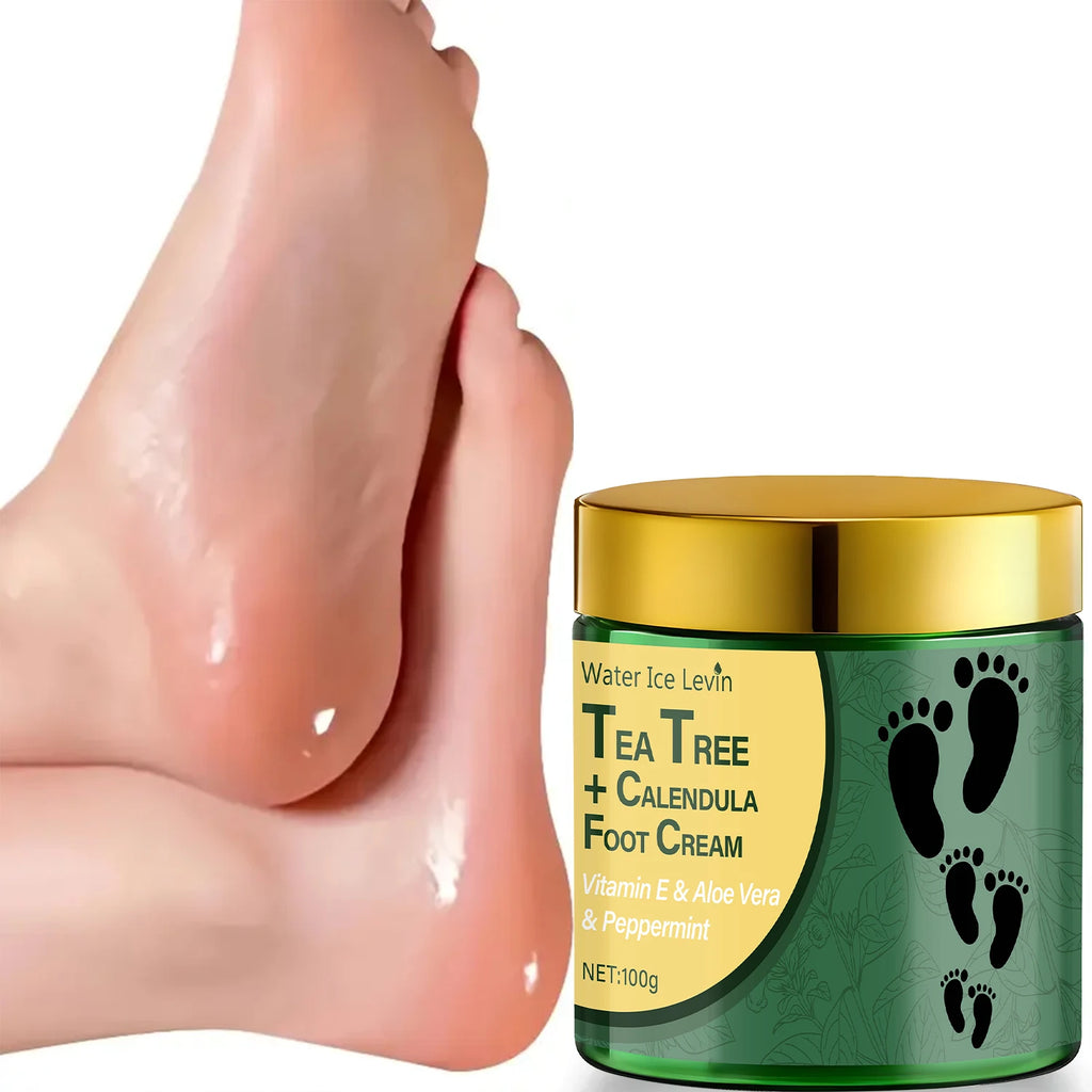 Tea Tree & Calendula Foot Cream with Vitamin E & Aloe Vera, Hydrates & Soothes Feet, Lightweight Non-Greasy Formula. Qme