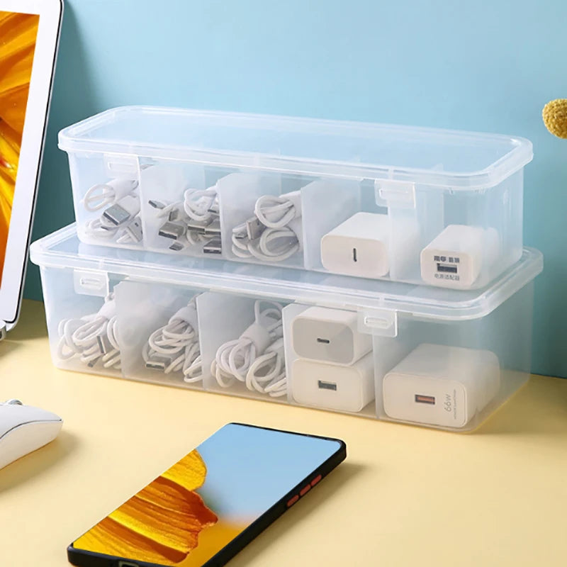 Data Cable Management Box Socks Underwear Storage 5 Compartment Lid Qme