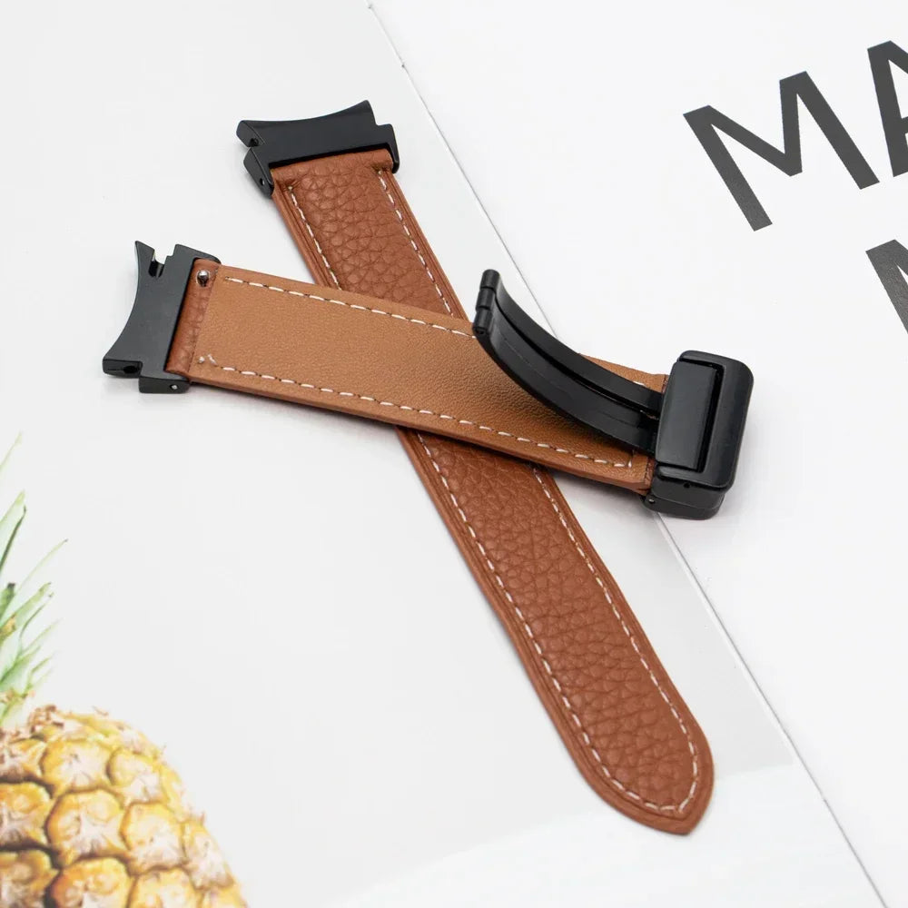 No Gaps Leather Band for Samsung Galaxy Watch 6 5 4 40mm 44mm 4/6Classic 46mm 42 43 47mm 5 Pro 45mm Magnetic Buckle Watch Strap Qme