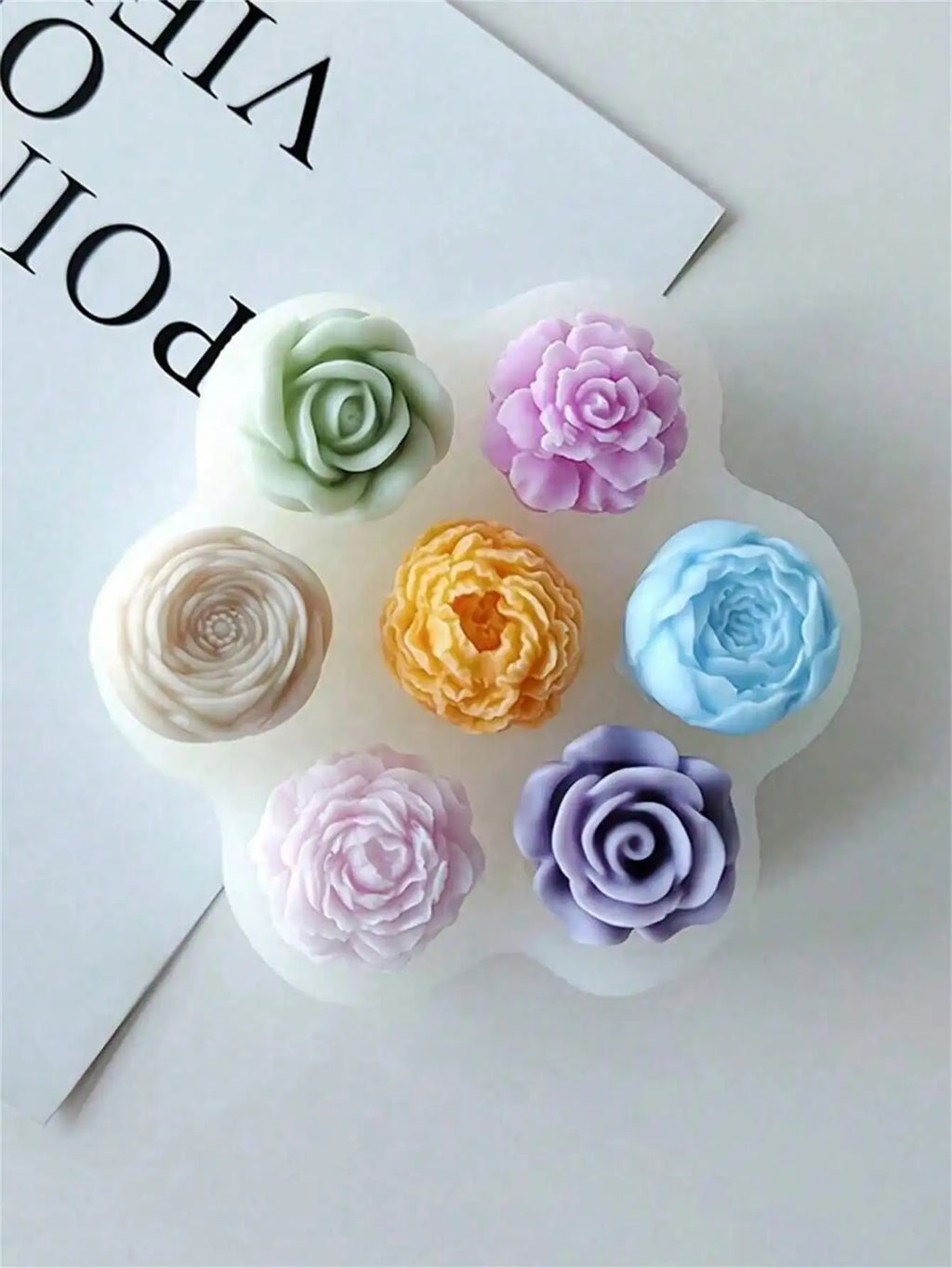 DIY 3D Rose Peony Flowers Candle Decoration Scented Silicone Molds Qme