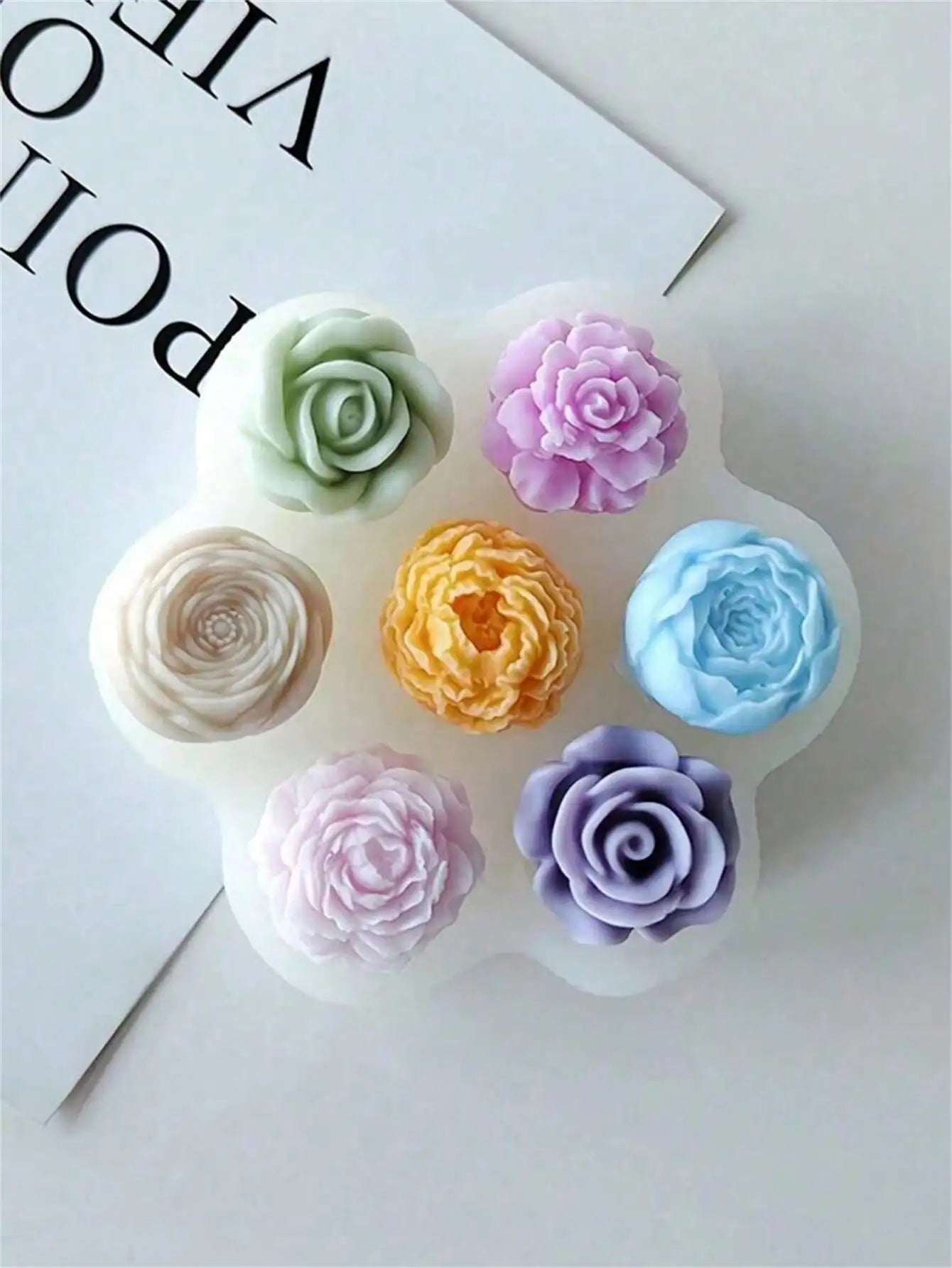 DIY 3D Rose Peony Flowers Candle Decoration Scented Silicone Molds Qme