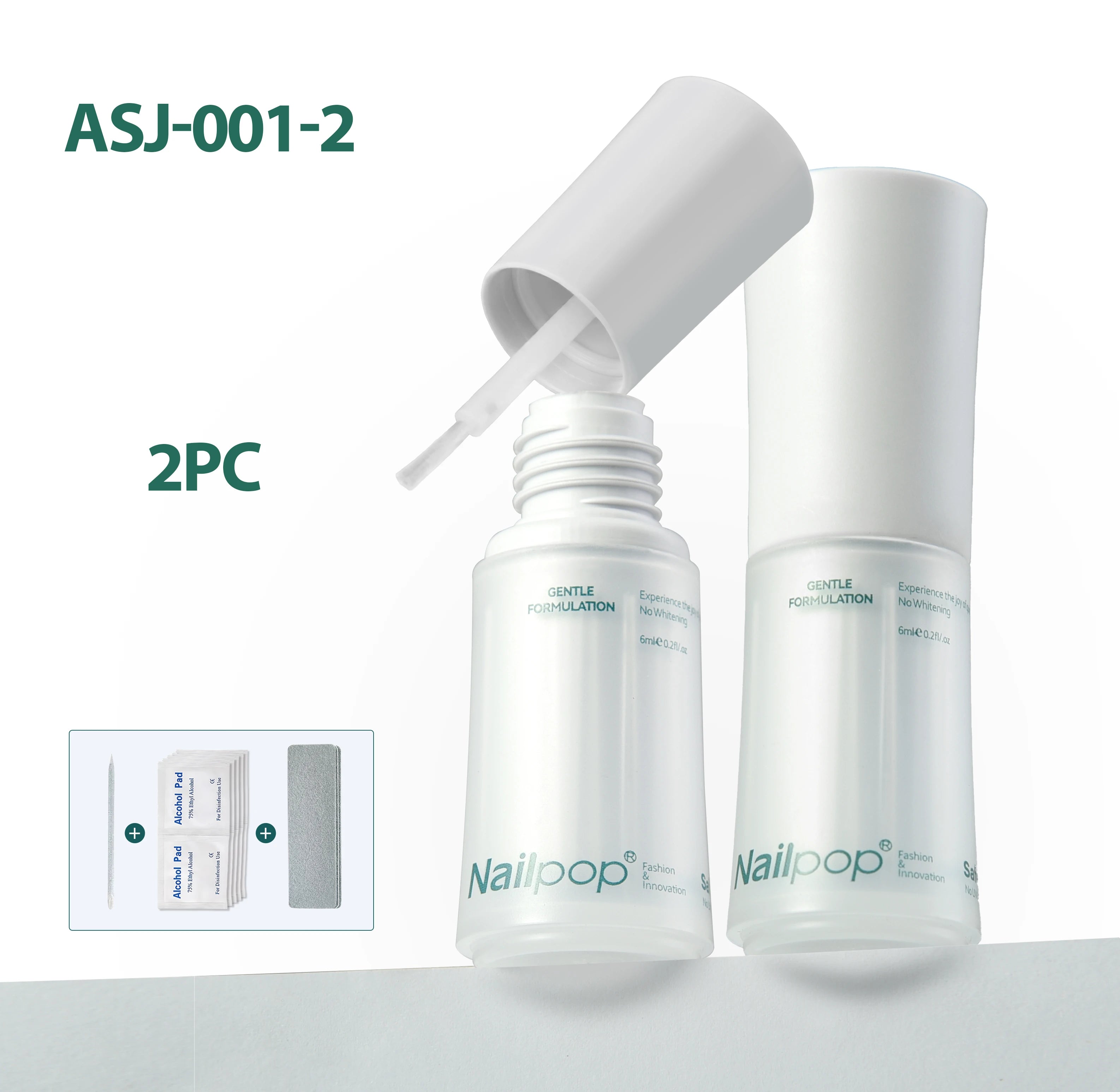 Nailpop Nail Safedry Eco Adhesive Strong Hold Non Whitening Gentle Qme ASJ-001-2 6ml