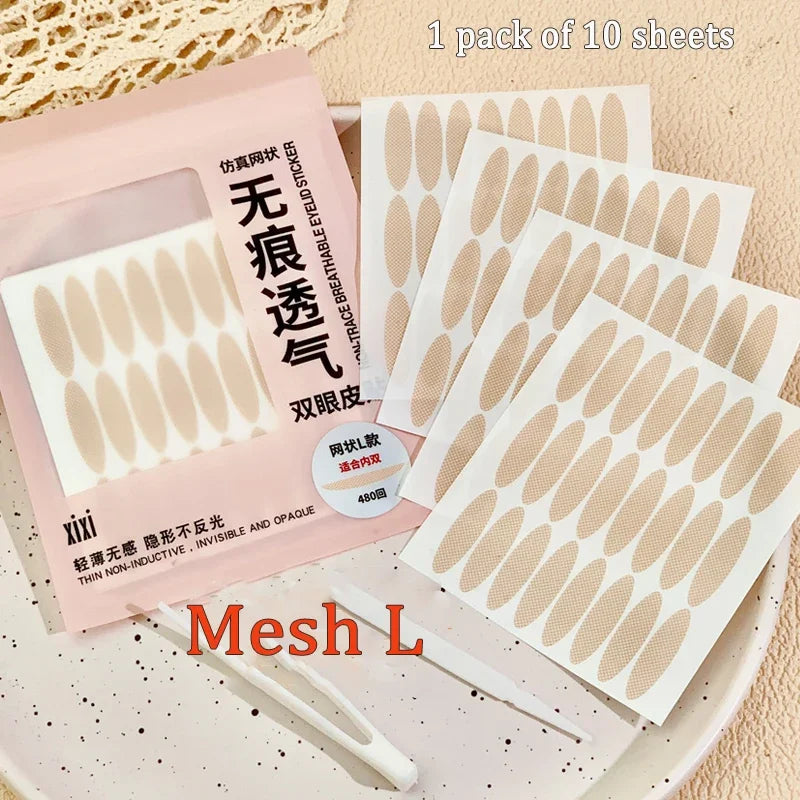 10 sheets Eyelid Sticker Invisible Double Eyelid Tape Lace/Mesh Type Self Adhesive Double Eye Tape Stickers Eye Makeup Tools Qme Mesh L
