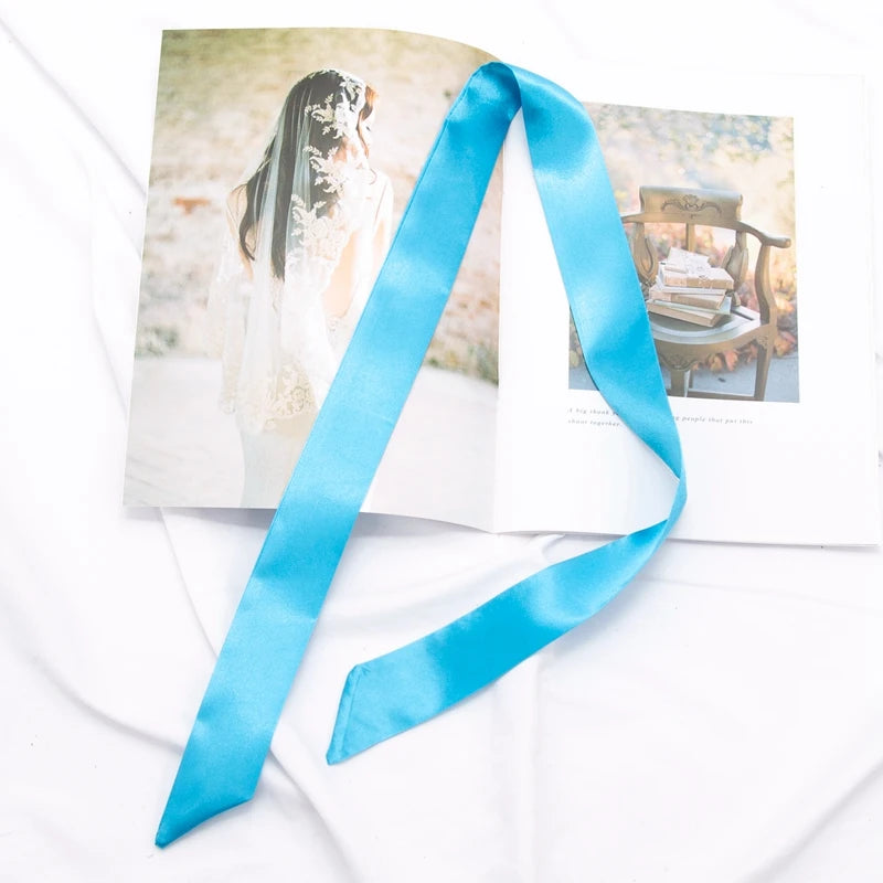 Long Bag Scarf Women Hair Band Lady Accessories Solid Skinny Scarves Qme Cyan length 100cm
