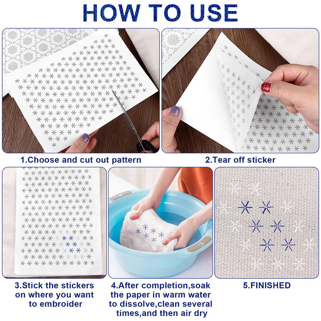 108Pcs Sashiko Embroidery Pattern Set Stabilizers Water Soluble Embroidery Transfer Stencils Stabilizers Embroidery Paper Stick. Qme