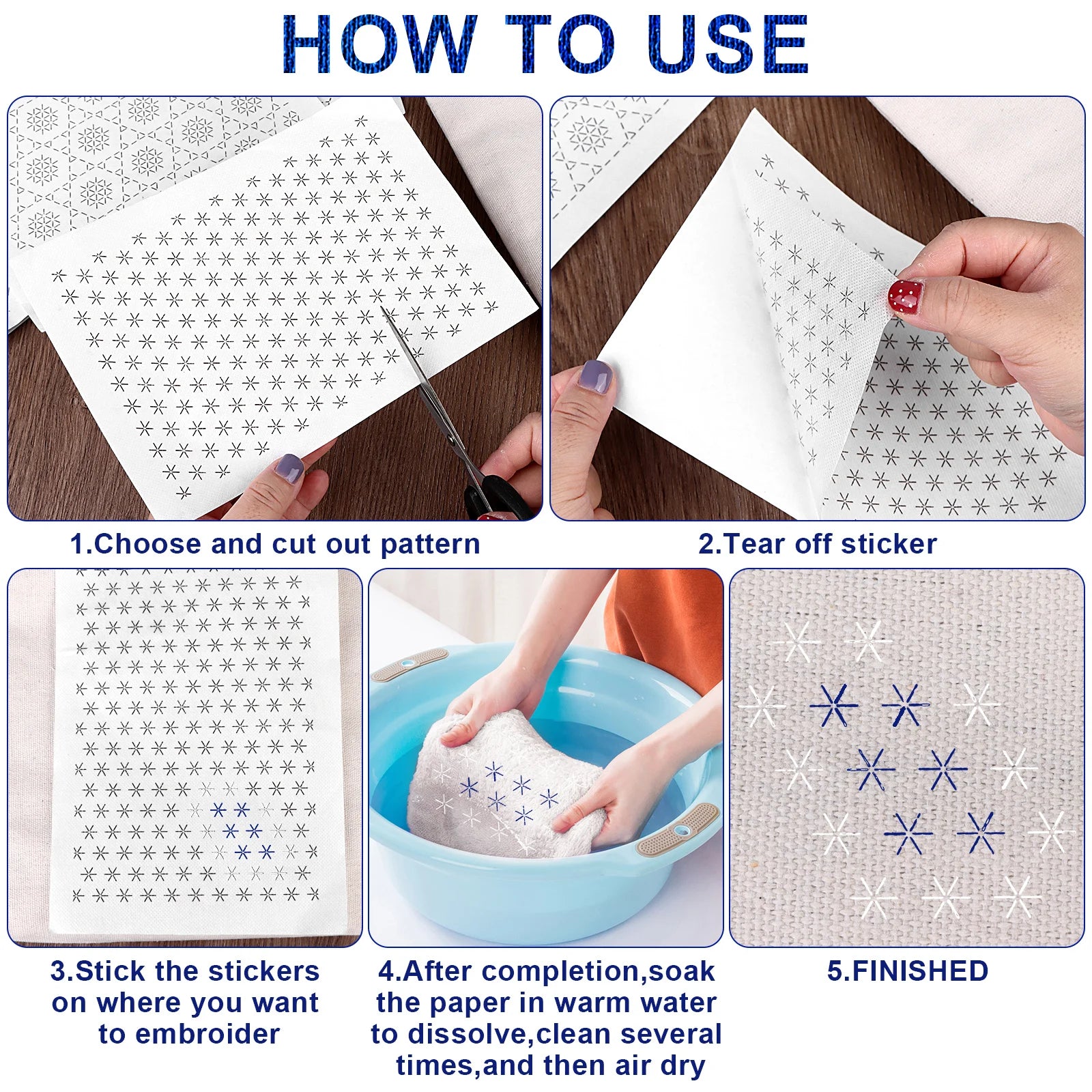 108Pcs Sashiko Embroidery Pattern Set Stabilizers Water Soluble Embroidery Transfer Stencils Stabilizers Embroidery Paper Stick. Qme