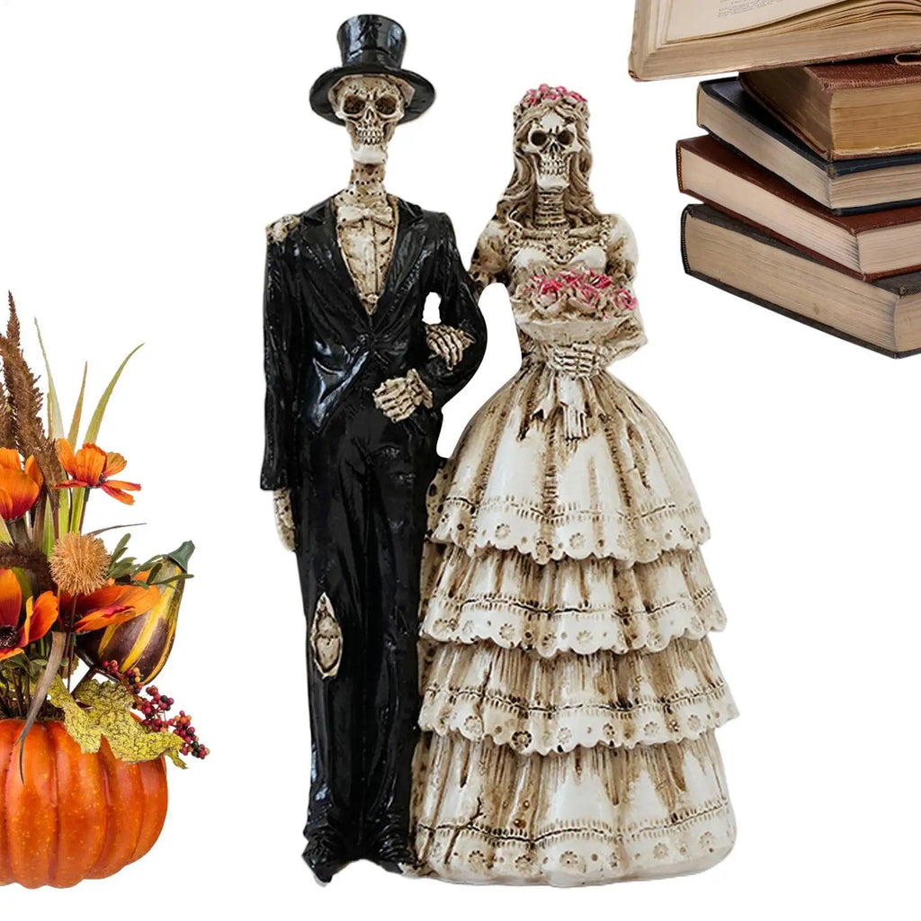 Gothic Skeleton Couple Resin Bride Groom Halloween Decoration Desk Qme