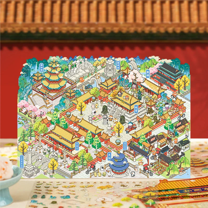 2.6D Scene Miniature Visual Stacking Stickers DIY Cabin Scene Stacking and Pasting Scrapbooking Material Student Stress Kit Qme