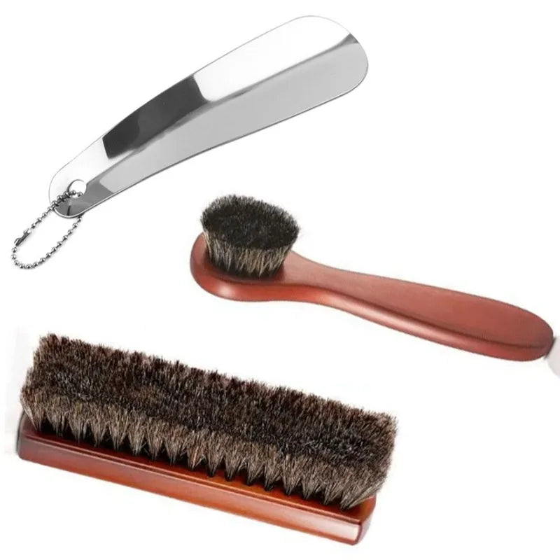 Horsehair Shoe Polish Brushes Shoehorn Applicator Daubers Leather Qme