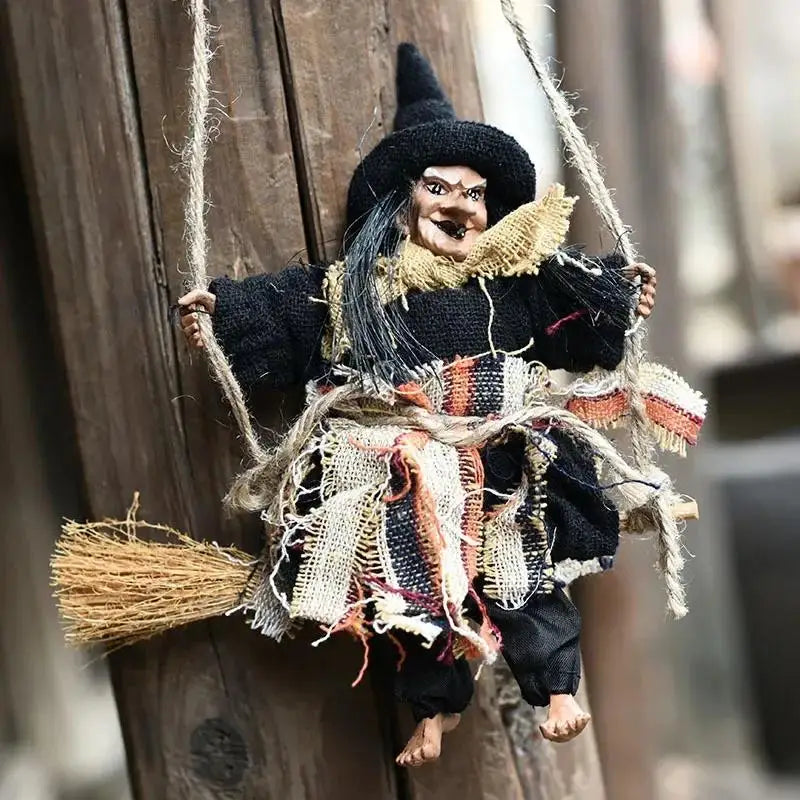 Witch Dolls Hanging Decor Ghost Witch Horror Scary Hanging Ghost Flying Witch Pendant Halloween DIY Party Ornaments Halloween Qme