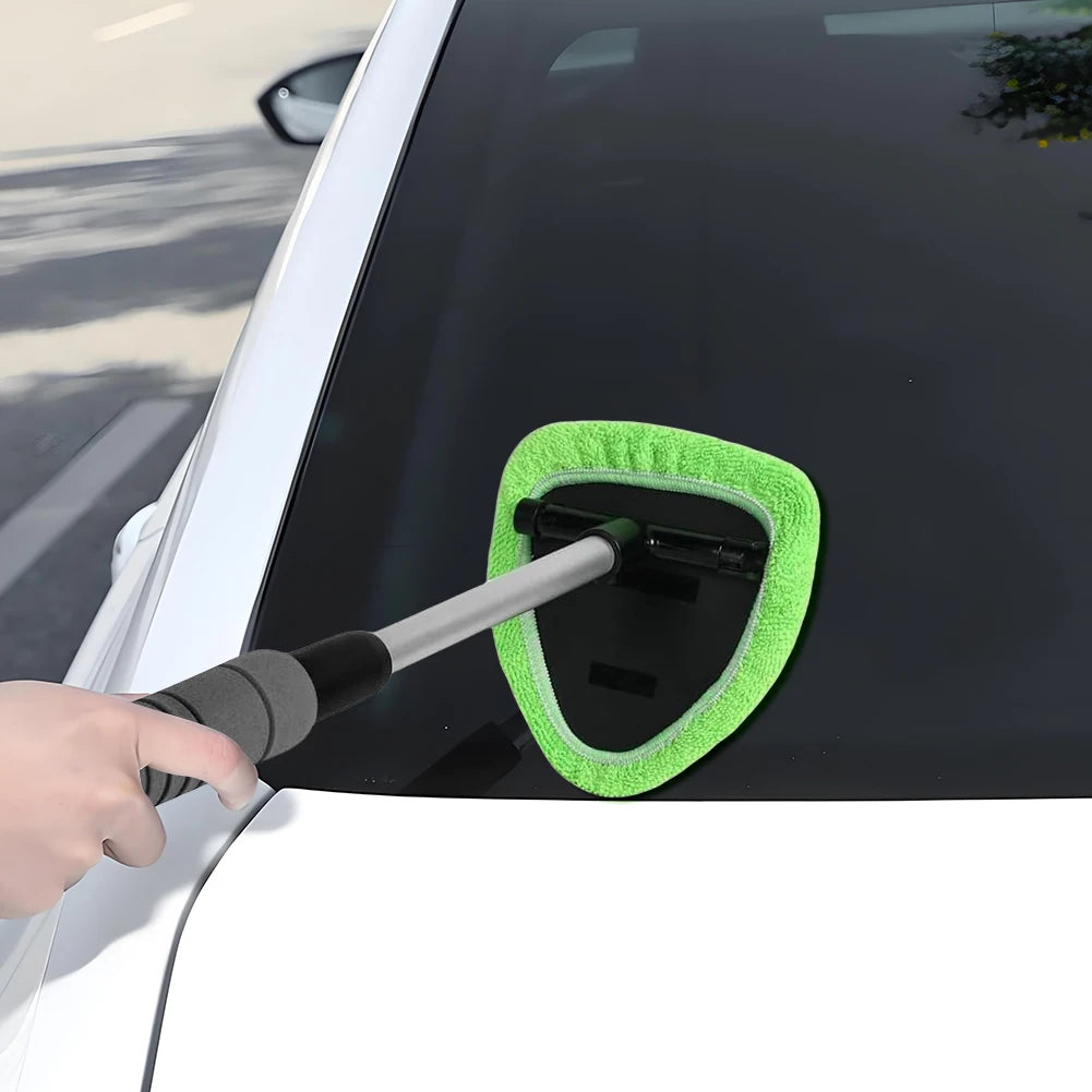 Car Glass Cleaner Windshield Cleaning Tool with 2 Microfiber Pads Windshield Washer Brush Extendable Handle for Car & Home Use Qme