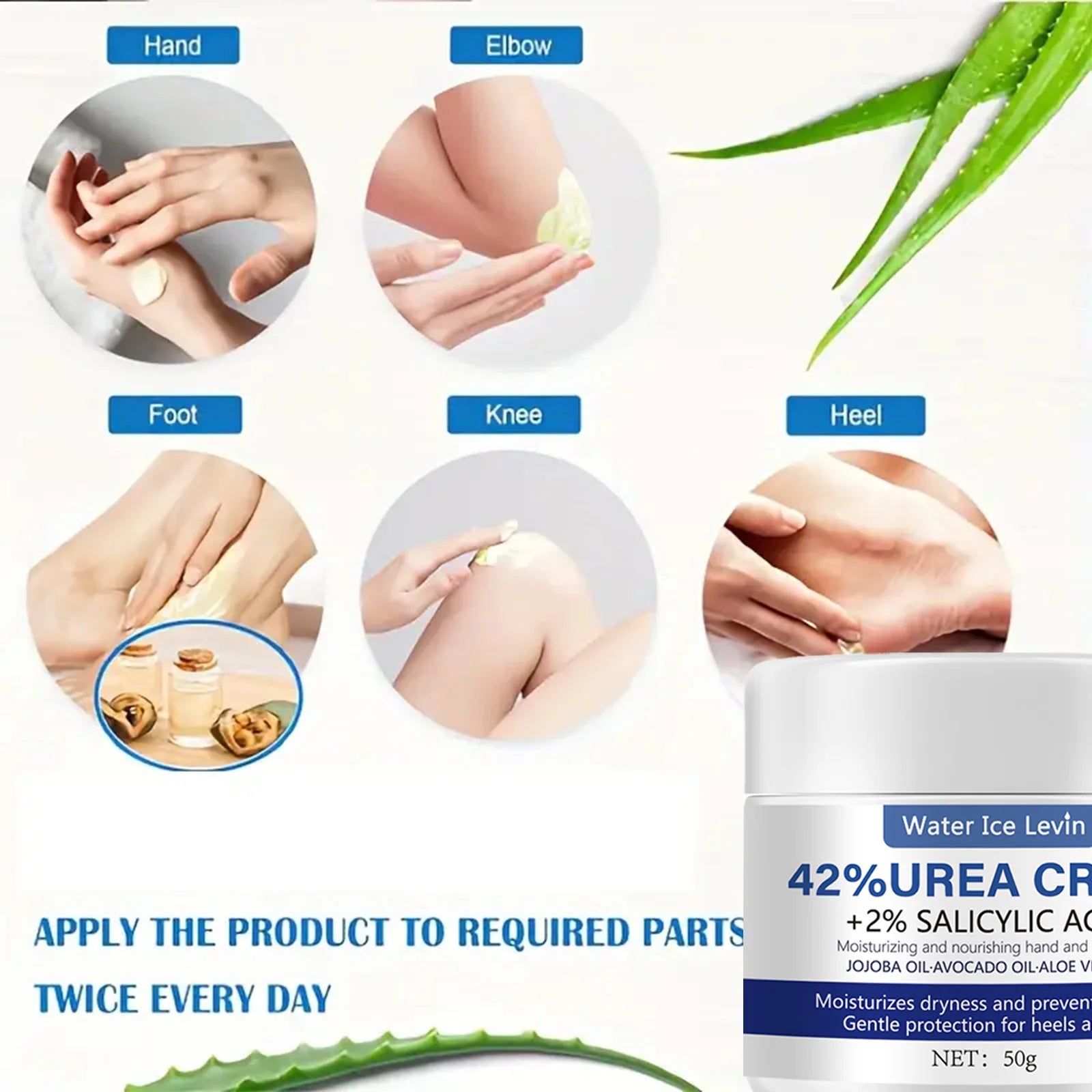 50g Ultra Moisturizing 42% Urea Aloe Vera Foot Cream - gentle exfoliating daily foot moisturizer Qme