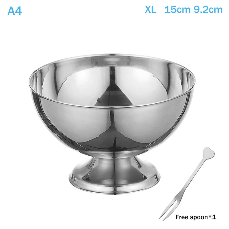 Stainless Steel Ice Cream Cup Gold Silver Dessert Bowl Spoon Qme A4