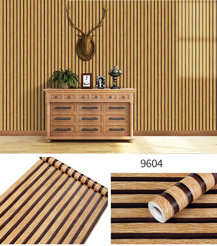 45CM PVC Wood Striped Self-Adhesive Wallpaper Background Wall Desk Cabinet Furniture Renovation Waterproof Sticker Qme 9604 45cmX1m