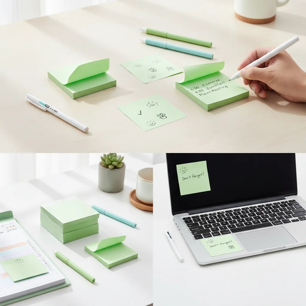 100-sheet Green Sticky Note Pad Small Strips Student Use Memo Qme