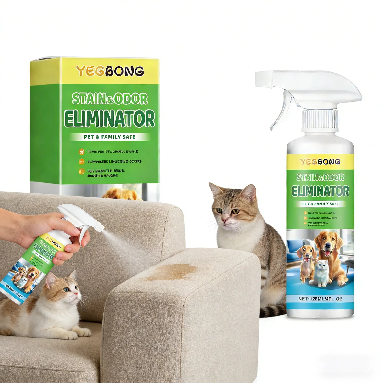 Pet Stain Remover Deep Cleaning Easily Dissolve Stubborn Urine Stains Eliminate Odor Restore Home Freshness Pet-Friendly Cleaner Qme