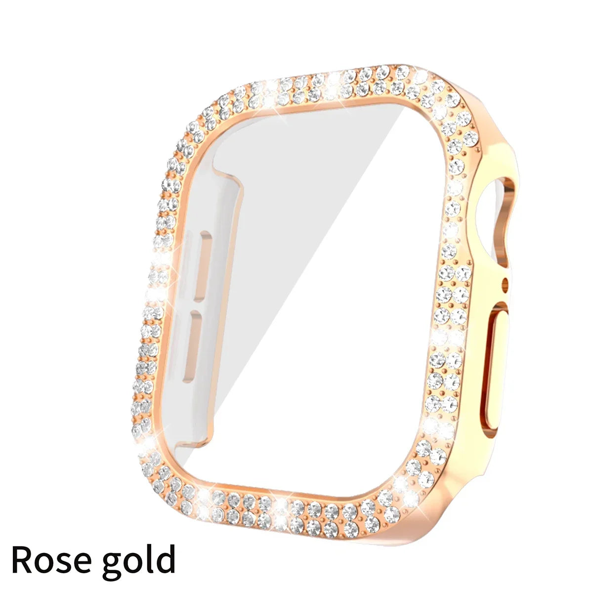 Bling Glass+Cover For Apple Watch 10 46mm 42mm Diamond Hard PC bumper+Screen Protector Case iwatch series 10 42 46mm Accessories Qme Rose Gold For serise 10 46mm