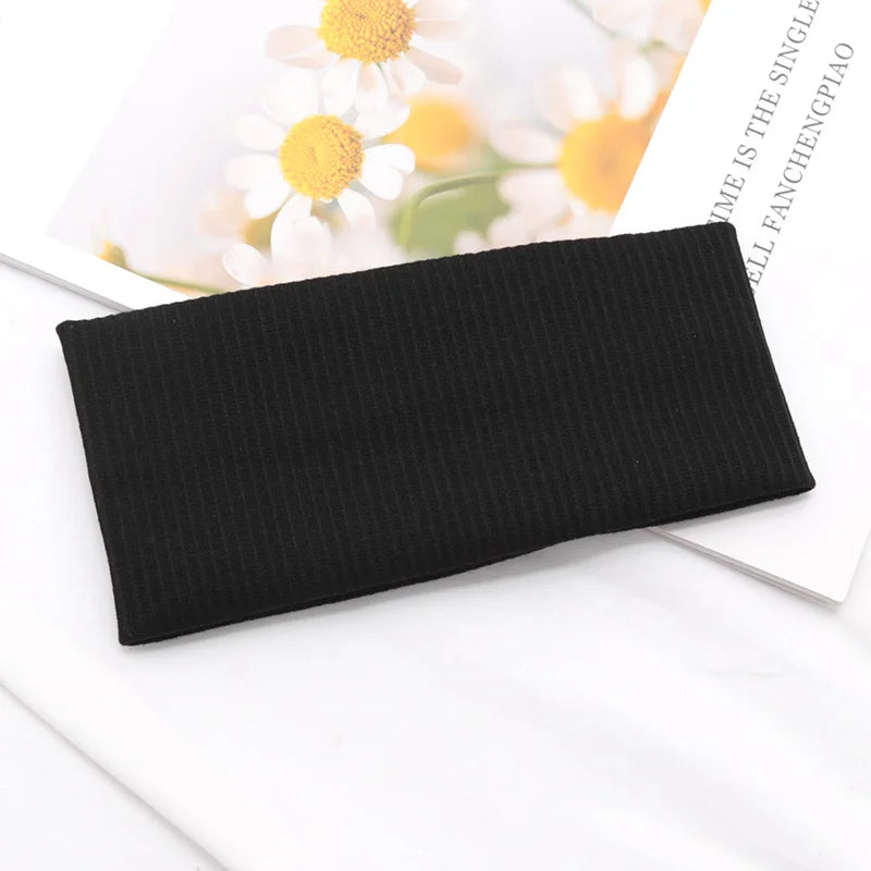 Women Solid Hairband Wide Hair Bands Elastic Headband Makeup Hoop Qme black One Size