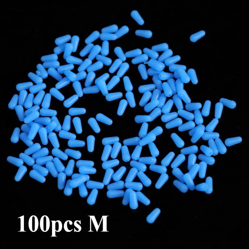 100pcs/lot Anti-tangling Rubber Fishing Float Blue Oval Stopper Fishing Float Space Beans SeaTool Fishing Bobber Accessories Qme 100pcs M