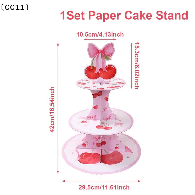 3 Tier Cake Stand Cherry Bow Party Display Birthday Cupcake Qme