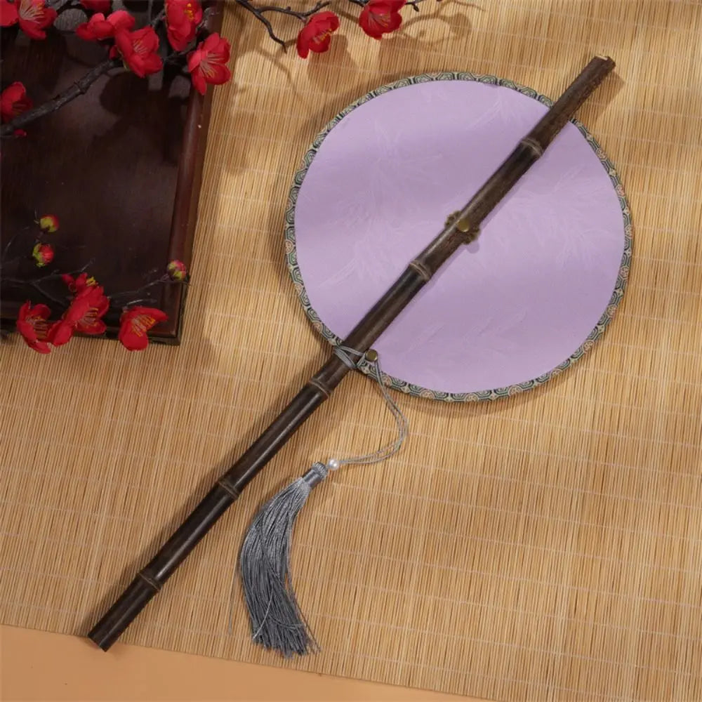 Classical Ancient Style Chinese Bamboo Waist Fan Rollable Foldable Long Handle Fan with Tassel Decorative Group Fan Gifts Qme style F