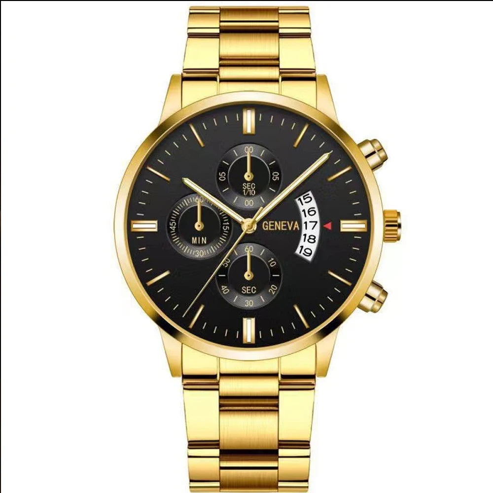 1pcs Calendar Steel Strip Men's Watch Large Dial Quartz Watch Men's Watch Foreign Trade Men's Watch Qme