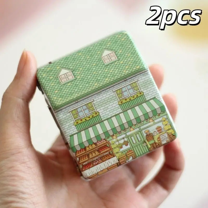 2Pcs Multi-Purpose Organizer Vintage European House-Shaped Metal Storage Box With Hinged Lid For Office Pantry Sealing Container Qme A6